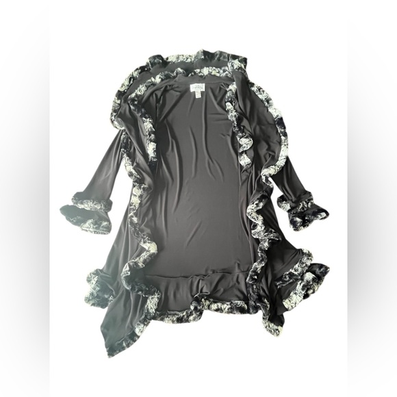 EUC Joseph Ribkoff Long Black Cardigan/ Jacket with Faux Gray Fur in Size 6. - Picture 7 of 13